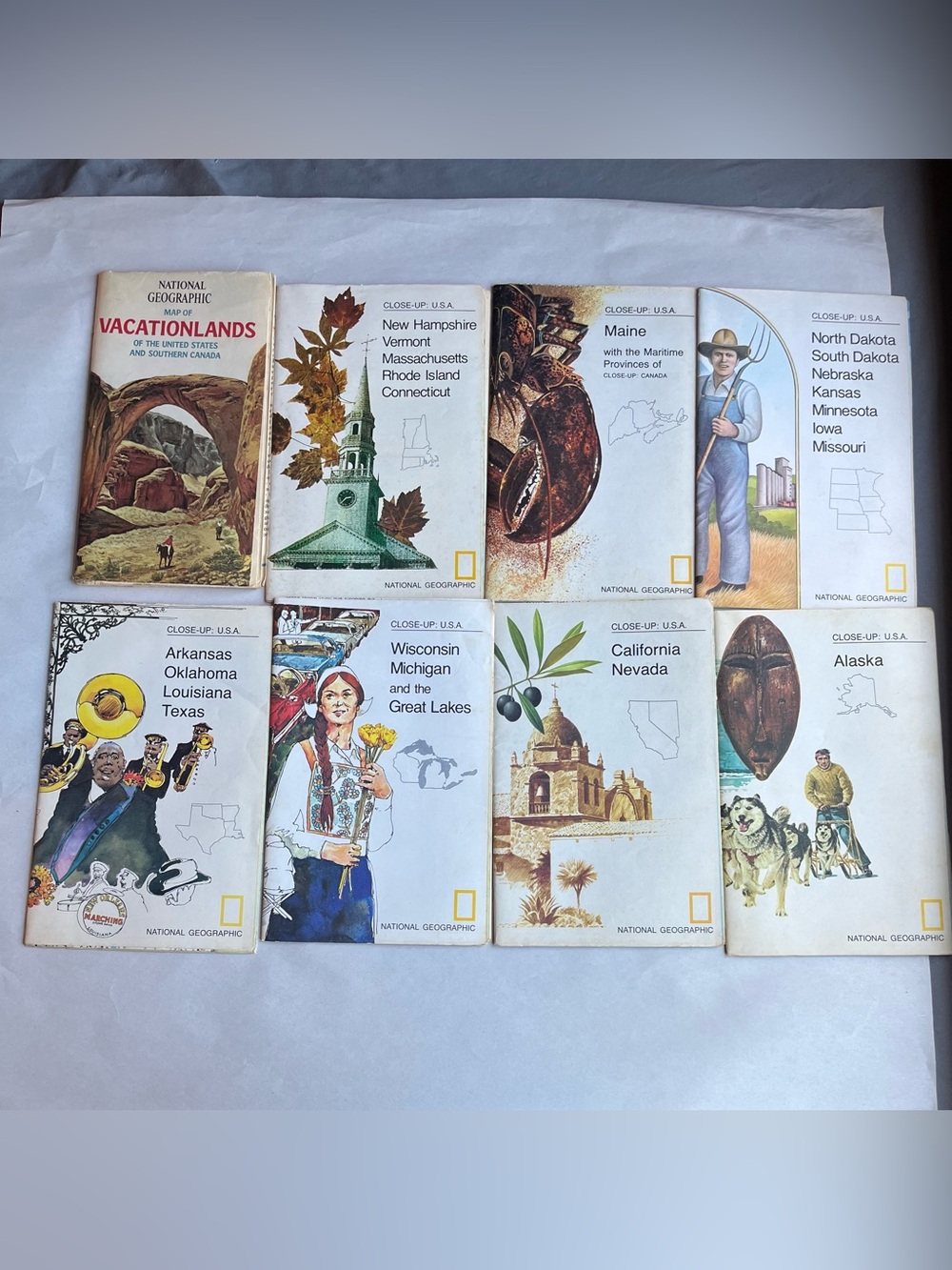 Vintage National Geographic Close-up USA Fold Out Maps - Bundle of 8